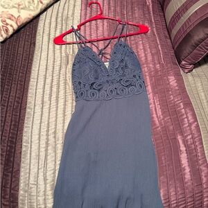 PINK Elegant Blue Lace Dress